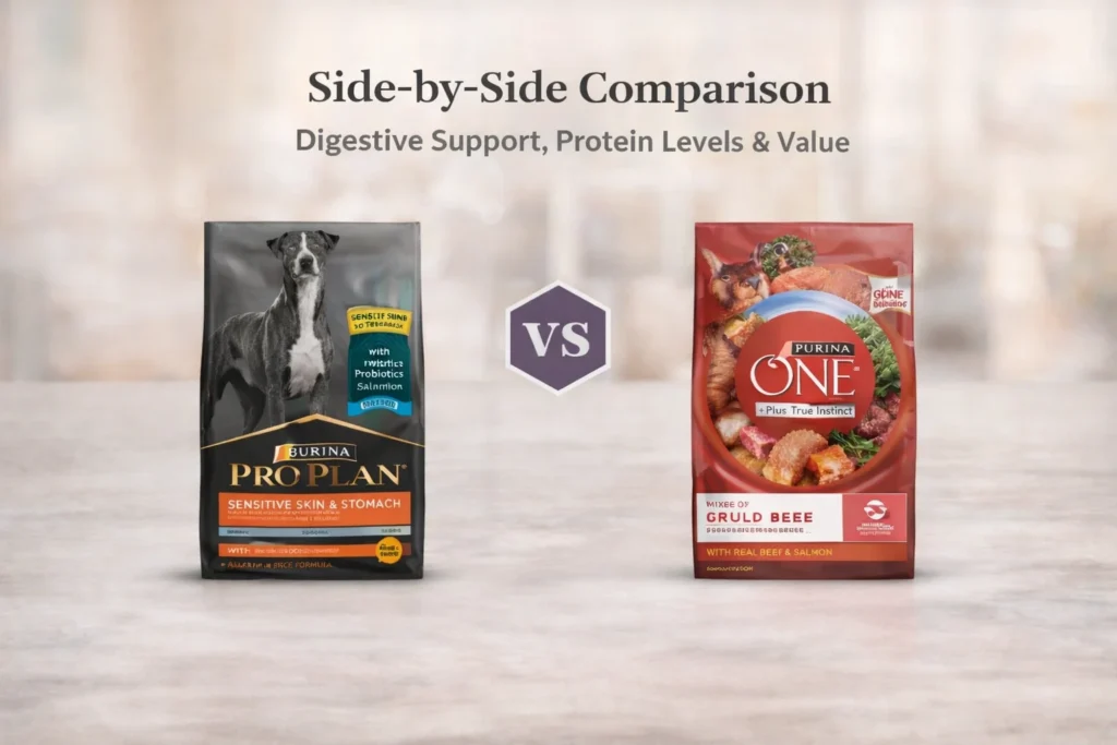 Side-by-Side Comparison: Digestive Support, Protein Levels & Value