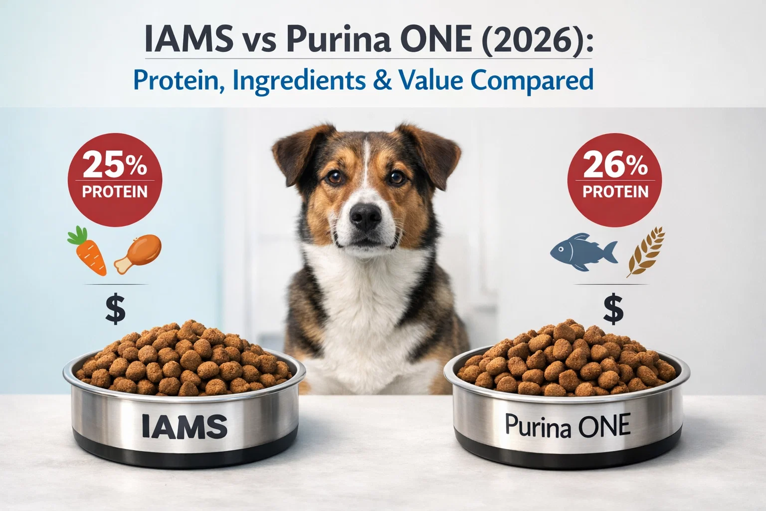 IAMS vs Purina ONE (2026): Protein, Ingredients & Value Compared