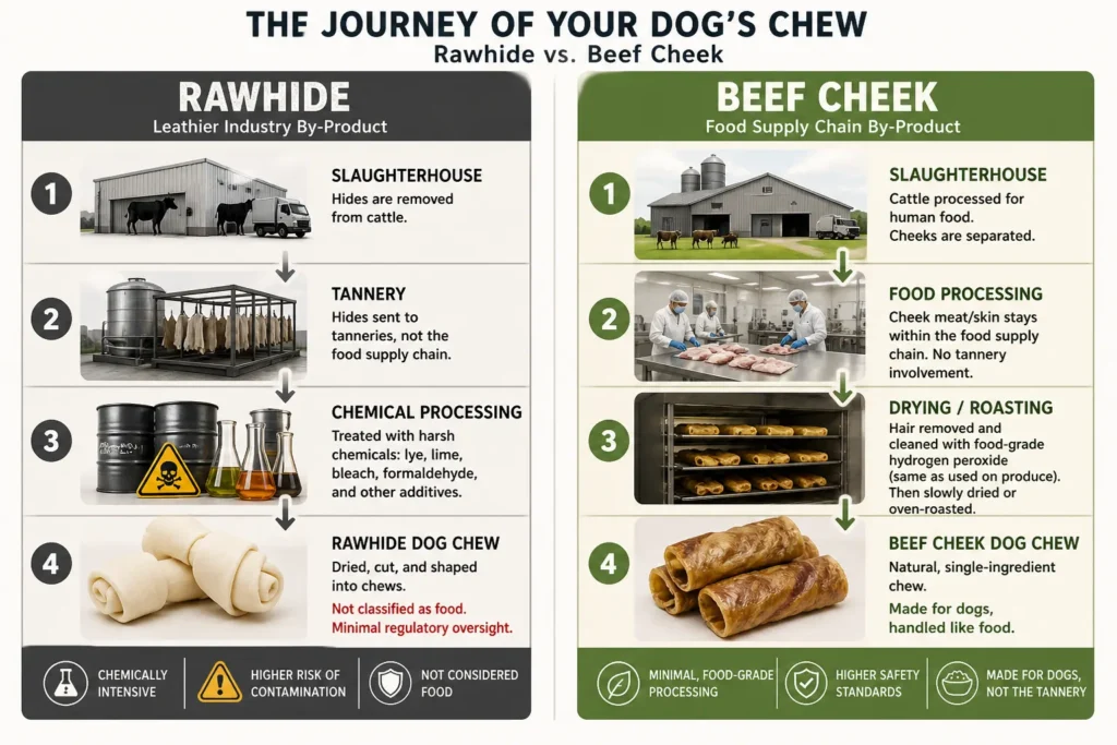 Beef Cheek vs Rawhide for Dogs
