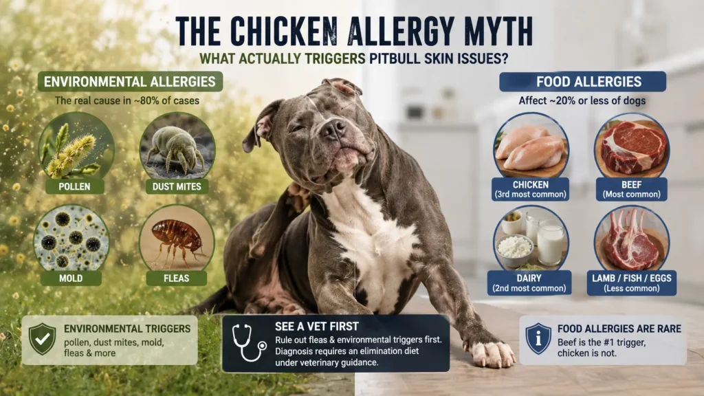 The Chicken Allergy Myth, and What Actually Triggers Pitbull Skin Issues?