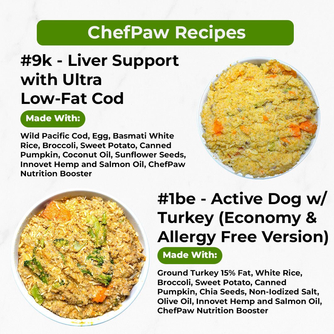 ChefPaw recipes: Active Dog with 80/20 Beef and Puppy Dog with Beef and Rice